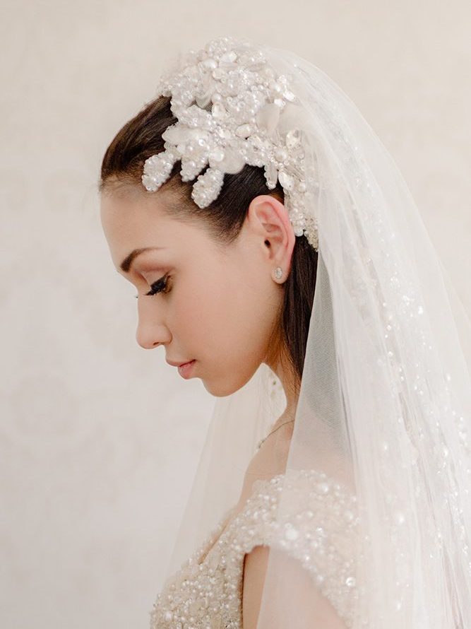 Greece Wedding bridal portrait wearing Elie Saab